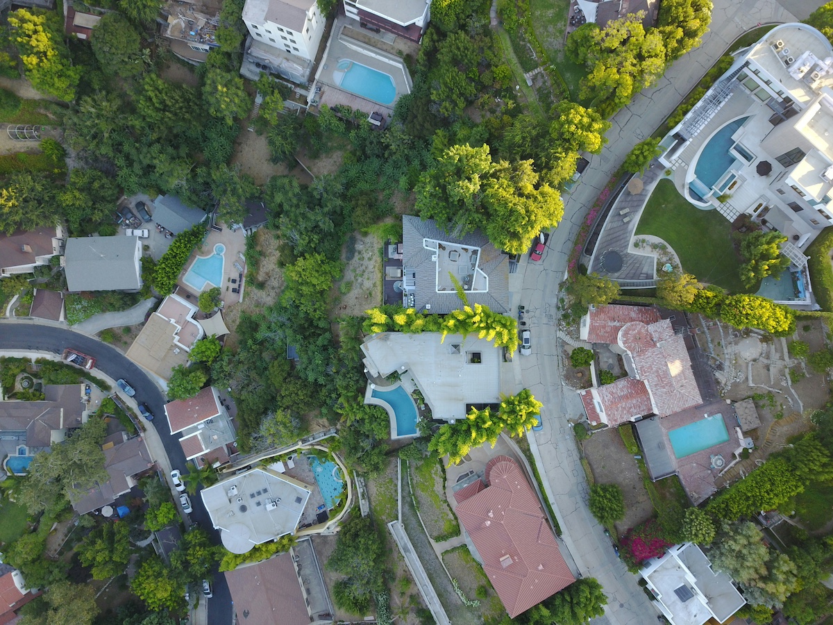 Birds eye view of Los Feliz Los Angeles