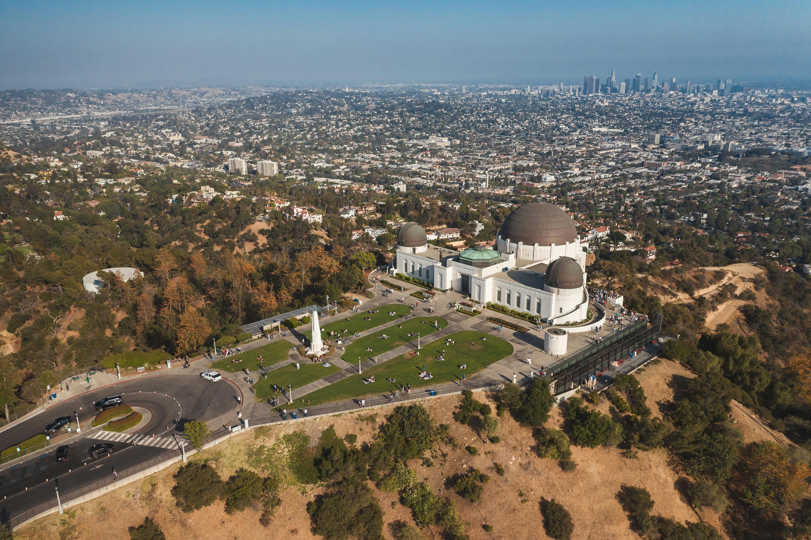 Drone Shot of Griffith Observatory in the day time