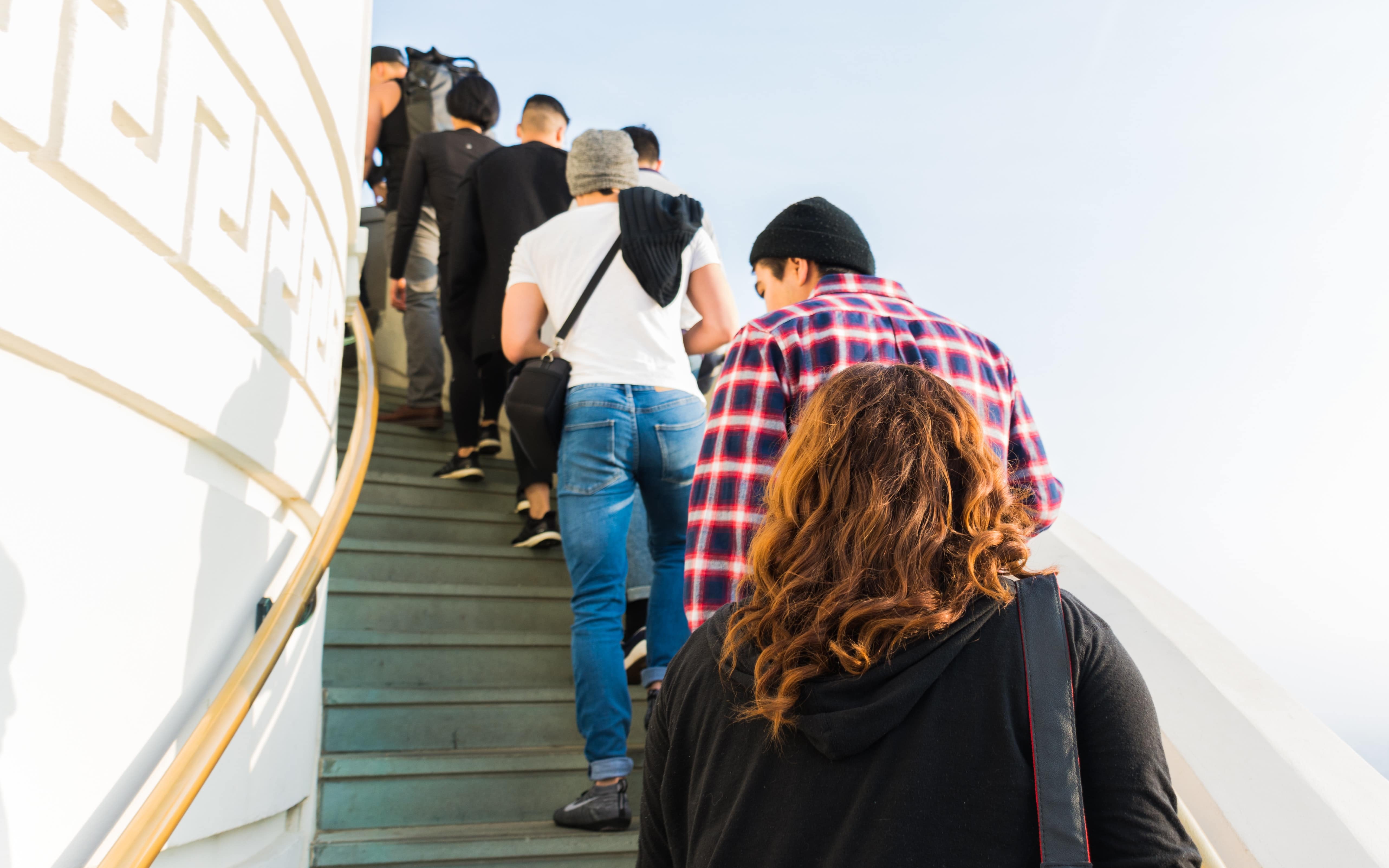 People walking up stairs at Griffith Observatory