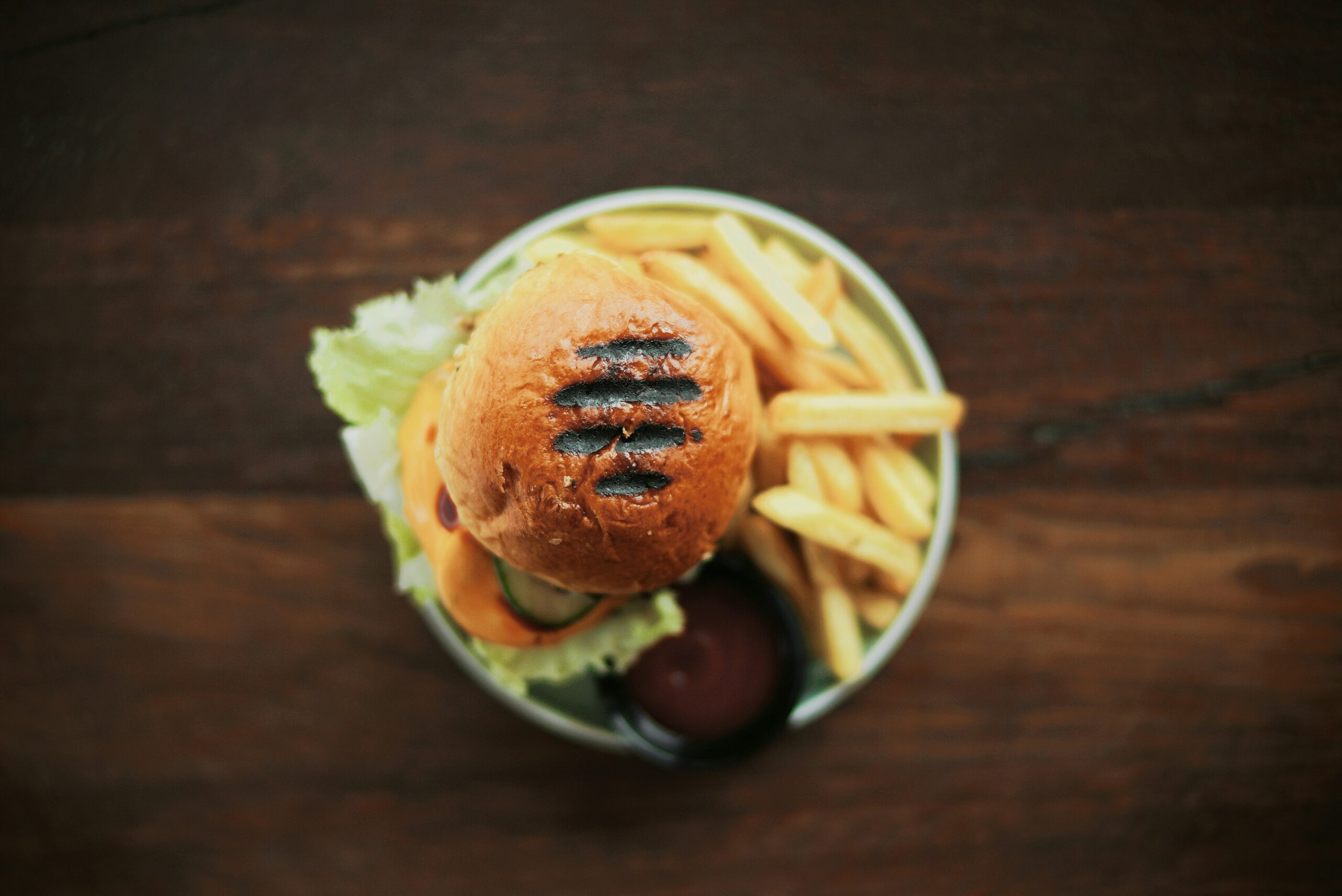 Close up of burger and fries