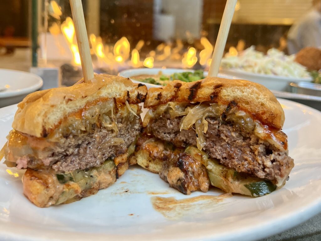 Close up of burger from Messhall Kitchen